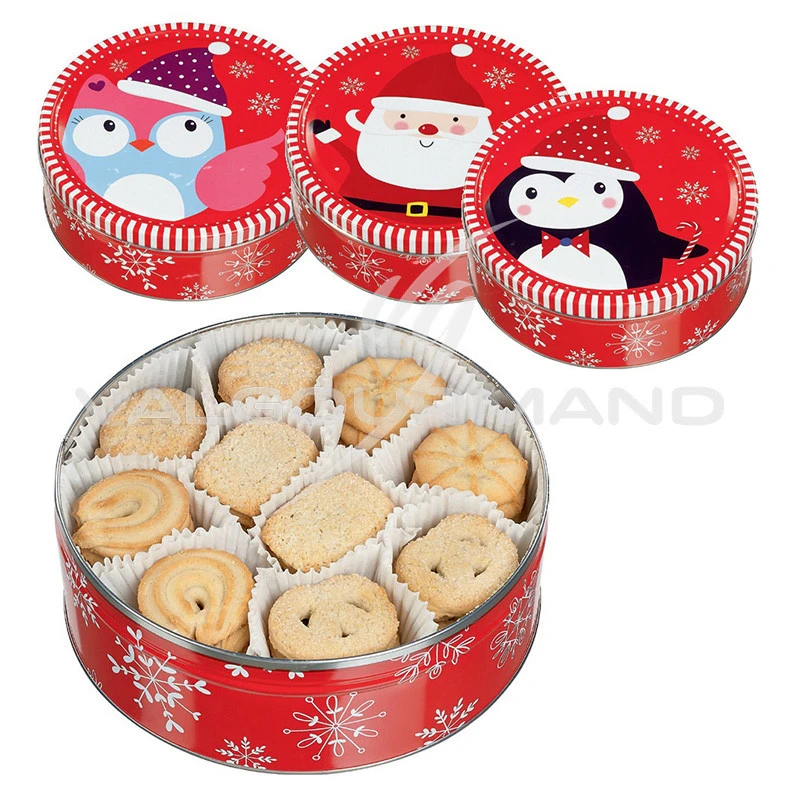 Boîte en métal décoré Noël garnie de biscuits (modèles assortis et