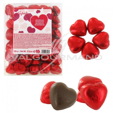 Coeurs en chocolat au lait s/alu rouge - 500g
