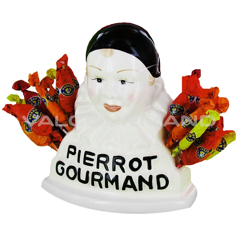 Coffret gourmandise Pierrot Gourmand : buste en céramique et 40 sucettes