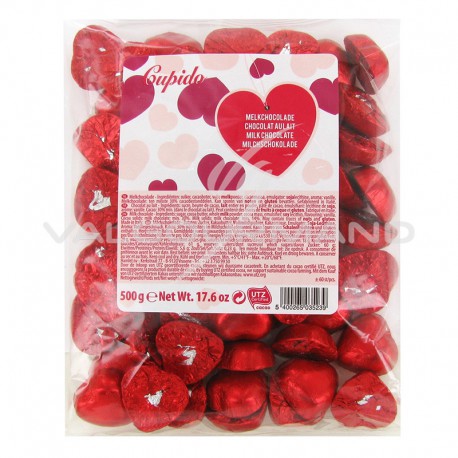 Coeurs en chocolat au lait s/alu rouge - 500g