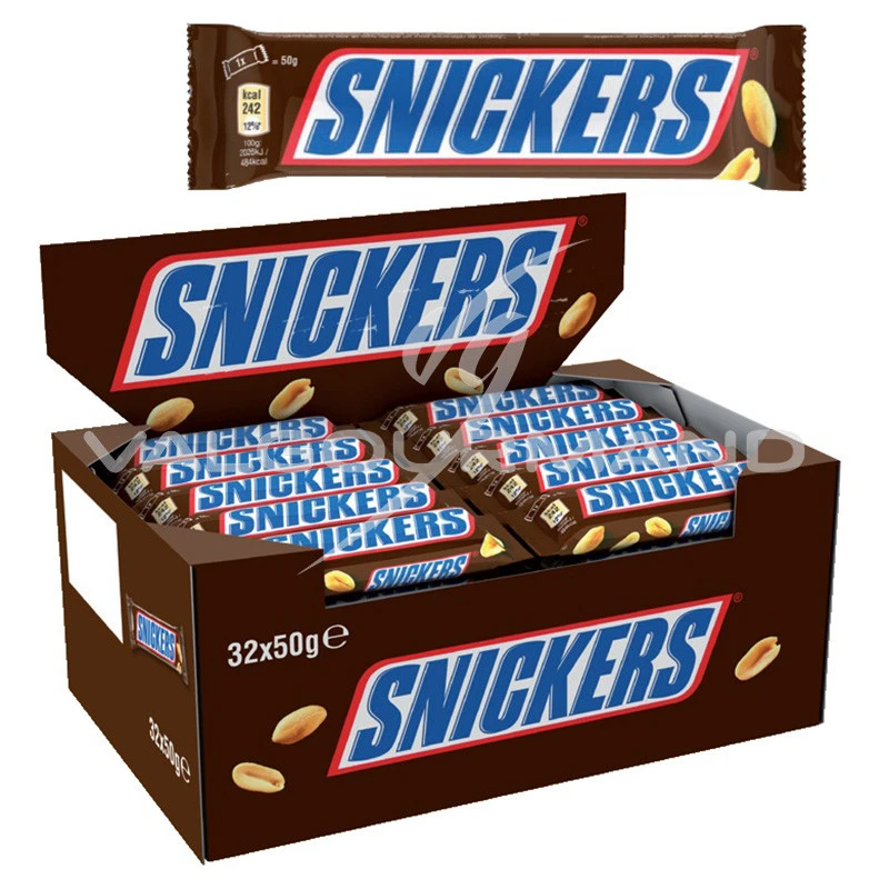 Snickers 50g à prix grossiste- boîte de 32 barres chocolatées Snikers