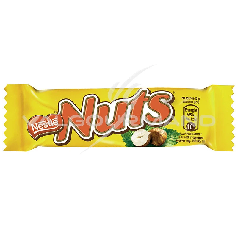Barres de chocolat et noisettes NUTS : les 6 barres de 42g à Prix