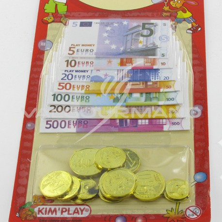 Assortiment de pièces et billets en euros (factice et non comestible)