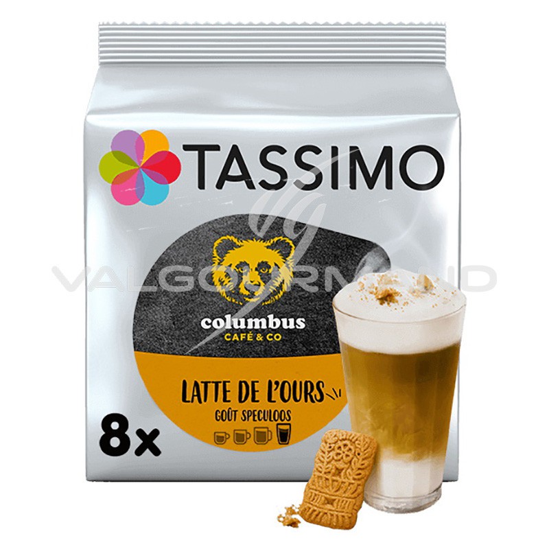 Café dosettes latte de l'ours goût speculoos COLOMBUS TASSIMO : le paquet  de 8 dosettes à Prix Carrefour