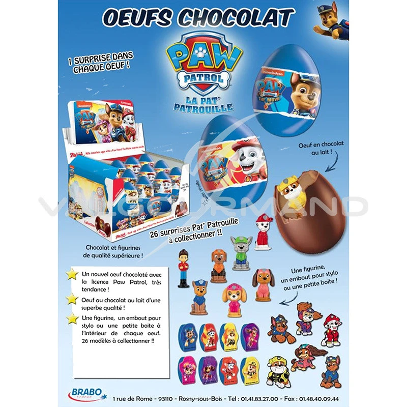 Oeufs chocolat licence Paw Patrol - boîte de 24