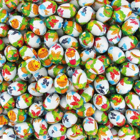 Oeufs chocolat au lait fourrés crème noisettes et céréales - carton de 5kg