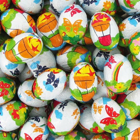 Oeufs chocolat au lait fourrés crème noisettes et céréales - carton de 5kg