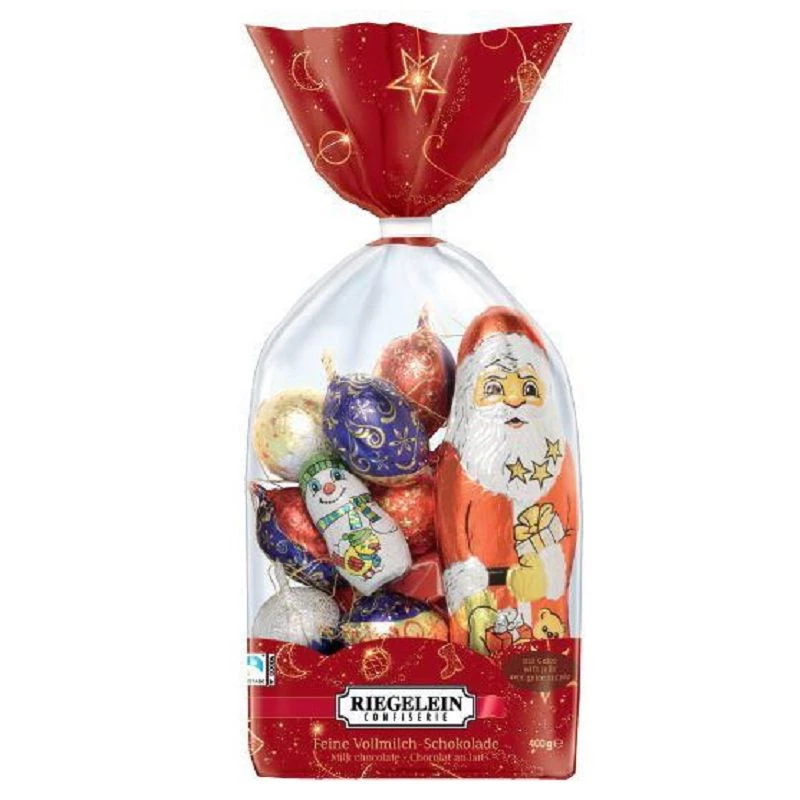 sachet sujet noel 50 gr chocolat Léonidas et 6 boules de noël 120 gr