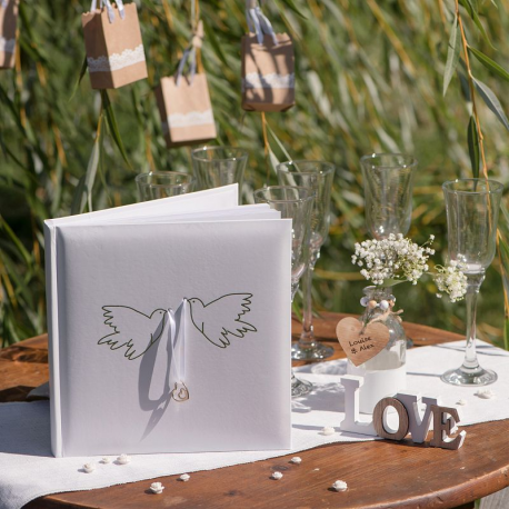 Livre d'or Colombes et pendentif Coeur- pièce