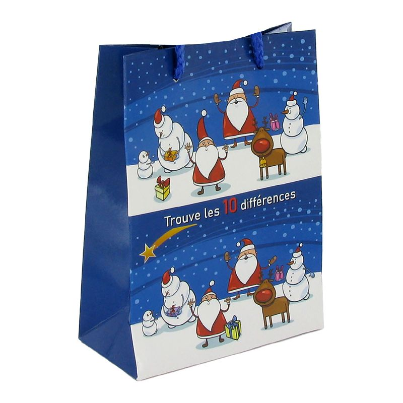 Sac cordon papier Noël 22.5x19x10cm décor 10 différences