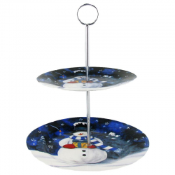 Serviteur céramique 2 étages décor bonhomme de neige - pièce