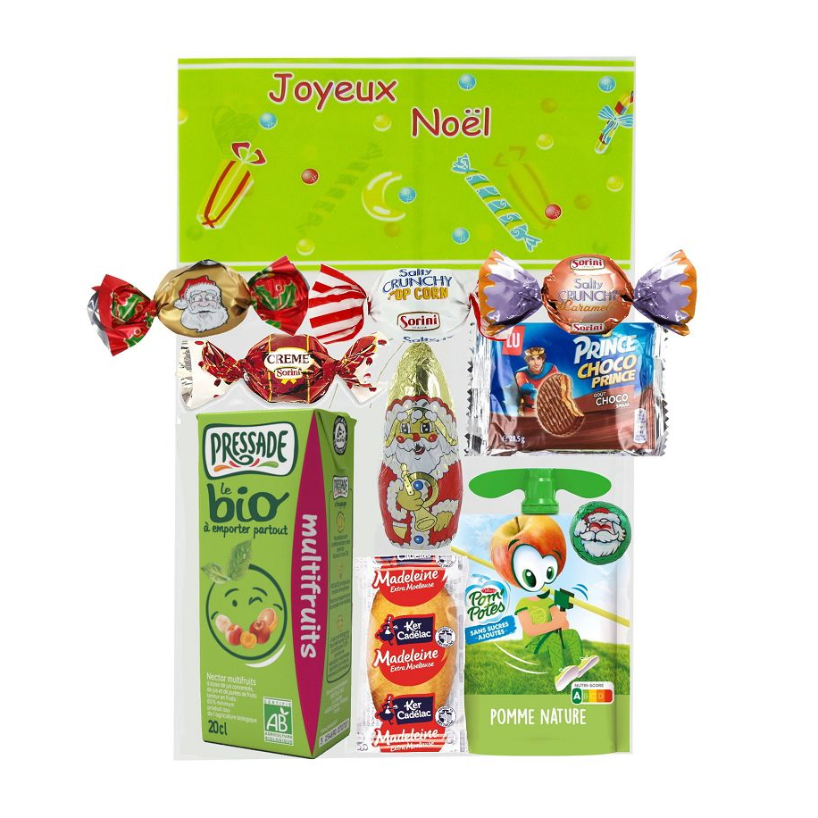 Sachet garni Goûter de Noël 10 pièces avec compote et boisson Bio