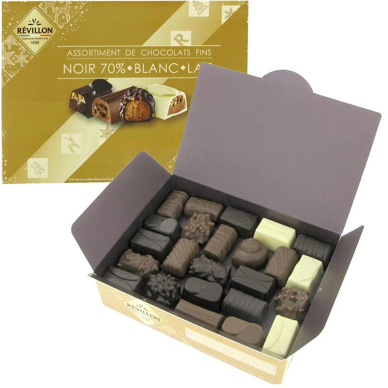 Ballotin de chocolats noir, lait et blanc Révillon - 475g