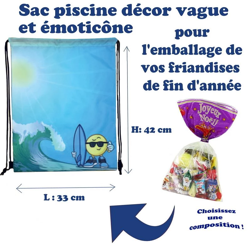 Sac piscine décor vague avec émoticone - 33x42cm