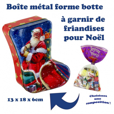 Boîte métal botte décor Noël (13 x 18 x 6 cm)
