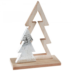 Déco de Noël en bois forme Sapin ARGENT - pièce