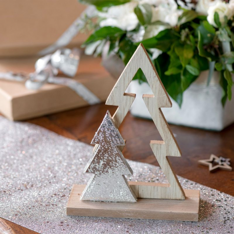 Déco de Noël en bois forme Sapin ARGENT - pièce