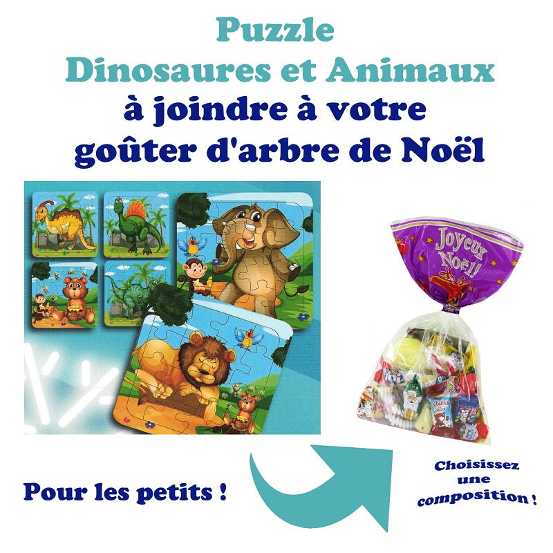 Puzzle Dinosaures & Animaux - 14x14cm - Lot de 6