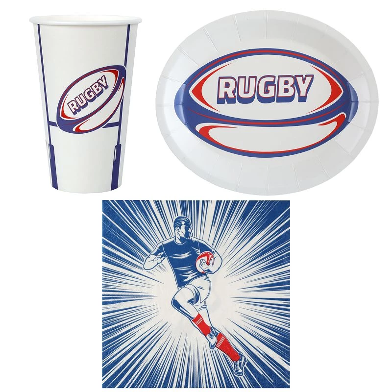 Assiettes décor Rugby - 10 pièces