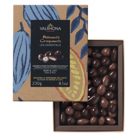 Equinoxe amandes/noisettes au chocolat noir et lait Valrhona - coffret de 230g