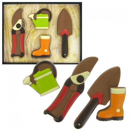 Moulages Jardinage en chocolat au lait décoré - coffret de 125g