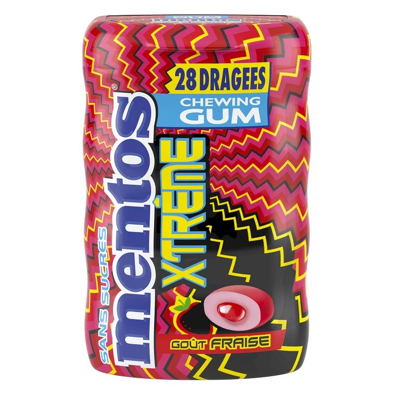 Mentos gum Xtrème Fraise SANS SUCRES (28 dragées) - le lot de 10