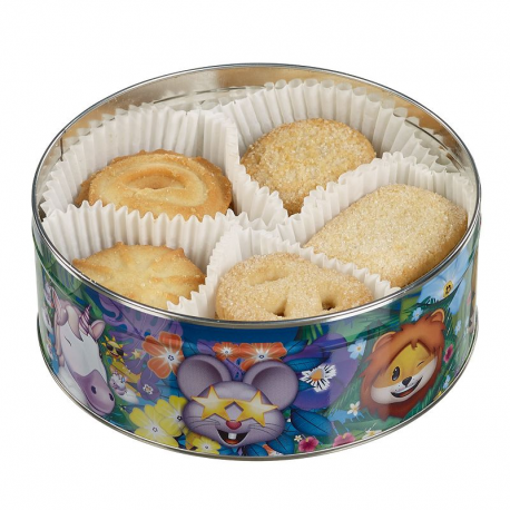 Boîte métal Animaux Emoji garnie de biscuits - 150g
