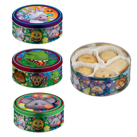 Boîte métal Animaux Emoji garnie de biscuits - 150g