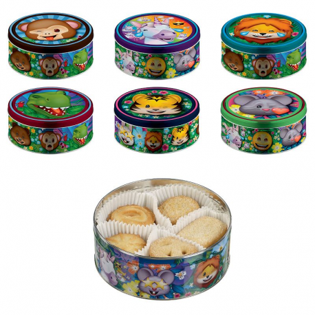 Boîte métal Animaux Emoji garnie de biscuits - 150g