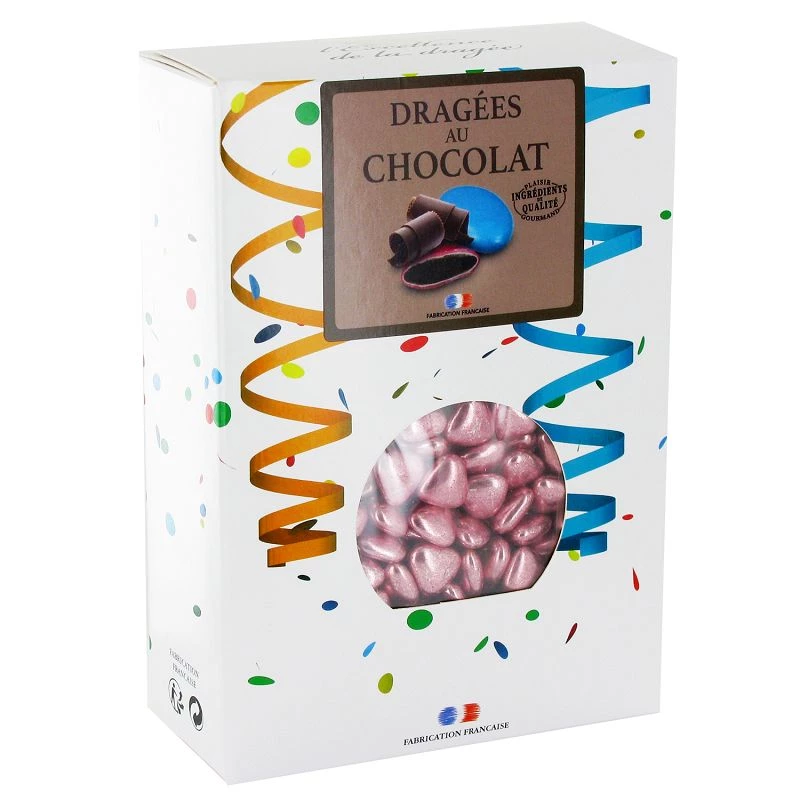 Dragée Coeur assortis rose/blanc/mauve au Chocolat 1KG