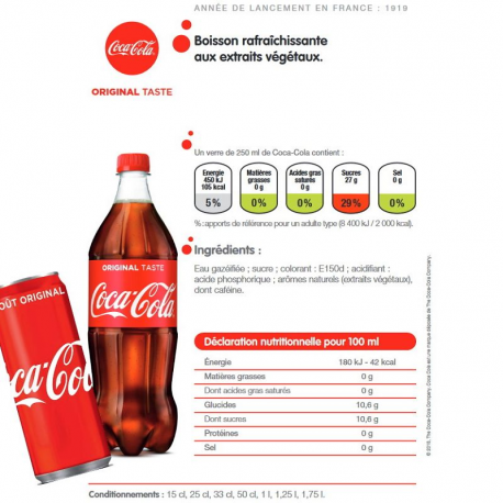 Coca cola bouteille GM 1,25 L - carton de 12 bouteilles