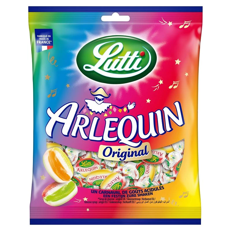 Bonbons acidulés Arlequin Lutti - Sachet de 150 g sur