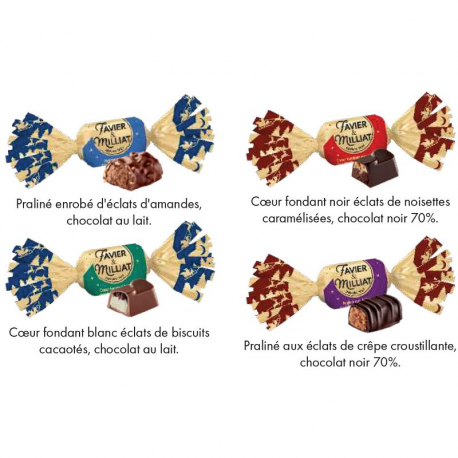 Papillotes assorties Favier Milliat noir 70 % et lait - carton de 4,300kg