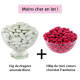 Dragées 43% d'amande BLANC brillant 1kg + Mini coeurs chocolat FRAMBOISE 500g - Le lot