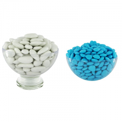 Dragées 43% d'amande BLANC brillant 1kg + Mini coeurs chocolat TURQUOISE 500g - Le lot