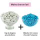 Dragées 43% d'amande BLANC brillant 1kg + Mini coeurs chocolat TURQUOISE 500g - Le lot