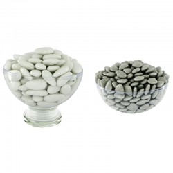 Dragées 43% d'amande BLANC brillant 1kg + Mini coeurs chocolat GRIS LUNE 500g - Le lot