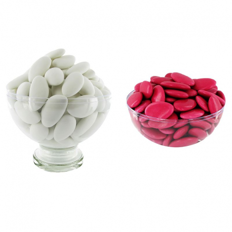 Dragées Avola Princesse 43% d'amande BLANC MAT 1kg + Chocolat 71% FRAMBOISE 1kg - Le lot