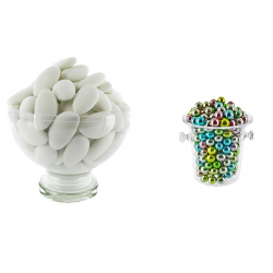 Dragées Avola Princesse 43% d'amande BLANC MAT 1kg + Perles au sucre MuLTICOLORE 250g - Le lot
