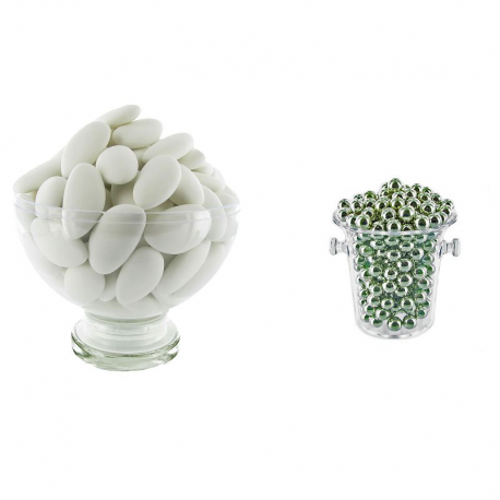 Dragées Avola Princesse 43% d'amande BLANC MAT 1kg + Perles au sucre ARGENT 250g - Le lot