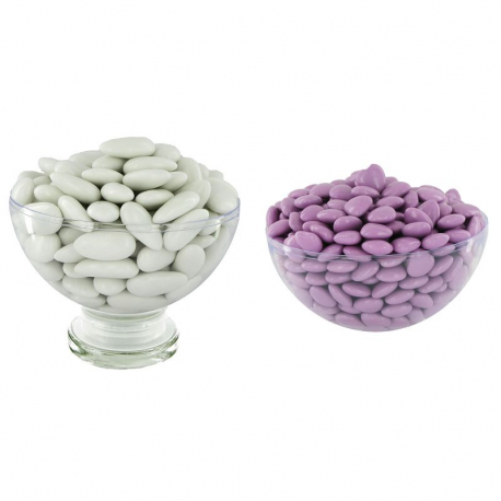 Dragées 43% d'amande BLANC brillant 1kg + Mini coeurs chocolat LILAS 500g - Le lot