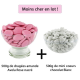 Dragées Avola Dauphine 45% d'amande ROSE brillant 500g + Mini coeurs chocolat BLANC 500g - Le lot