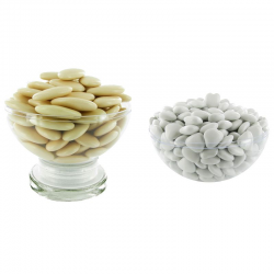 Dragées Avola Dauphine 45% d'amande ECRU brillant 500g + Mini coeurs chocolat BLANC 500g - Le lot
