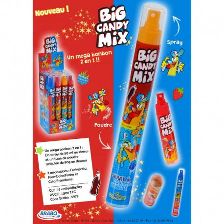 Big Candy Mix 2 en 1 Funny Candy (bonbon + spray 50 ml) - par 16