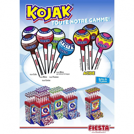 Sucettes Fiesta Kojak gum Mûre (colorent la langue) - boîte de 100