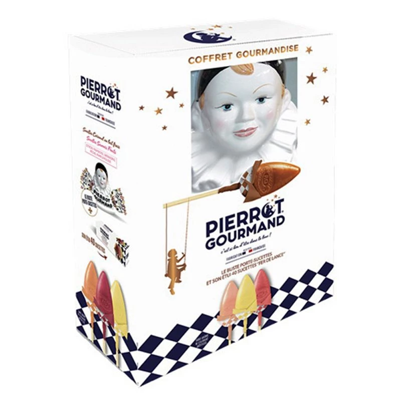 Buste Pierrot Gourmand et 40 sucettes assorties - le coffret
