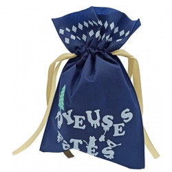 Pochon PP intissé bleu avec ruban satin or 15x25cm