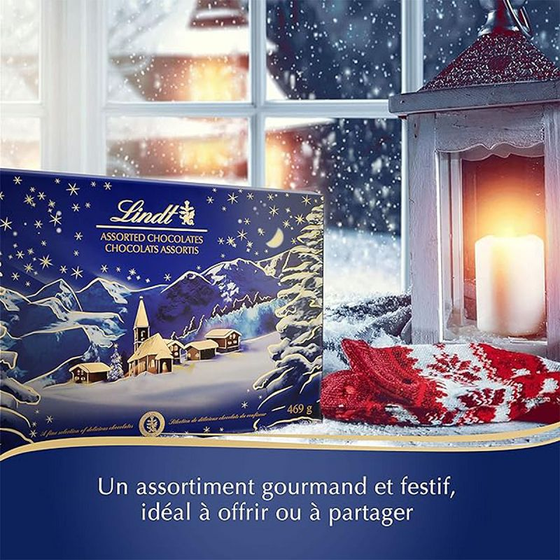 Lindt - Boîte CHAMPS-ÉLYSÉES - Assortiment de Chocolats au Lait, Noirs et  Blancs – Idéal pour Noël, 469g