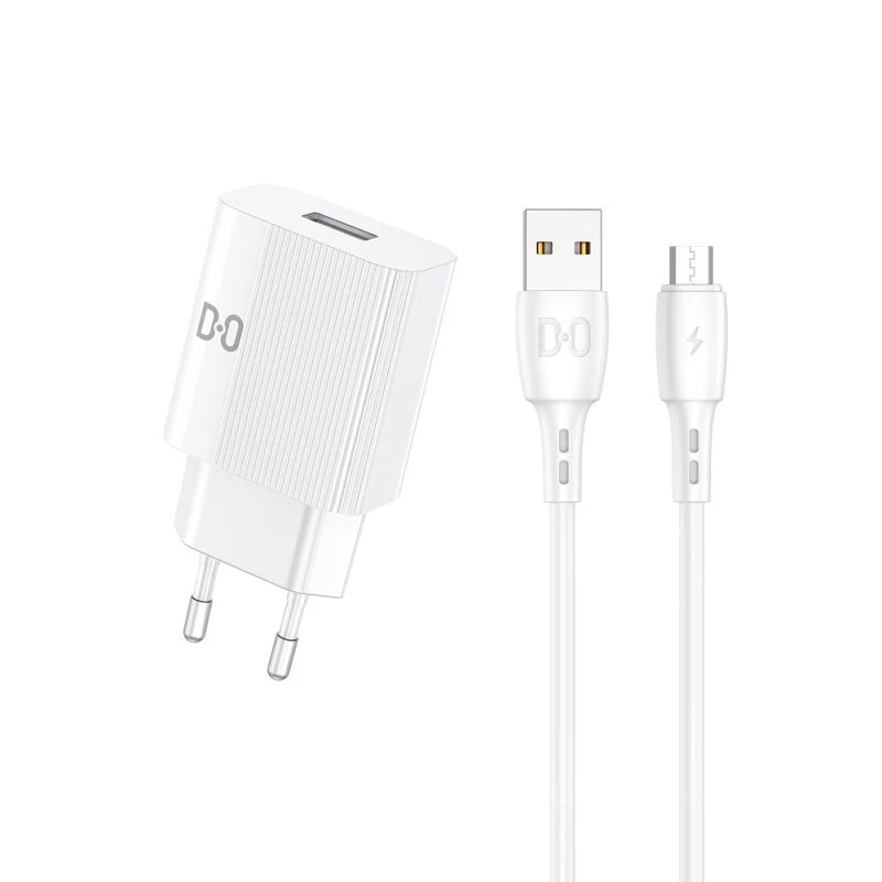 Chargeur secteur USB + câble Micro USB blanc