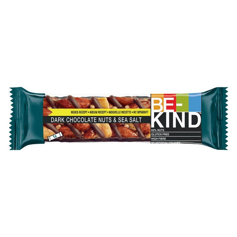 Be-Kind chocolat noir Noix et sel de mer 40g - boîte de 12